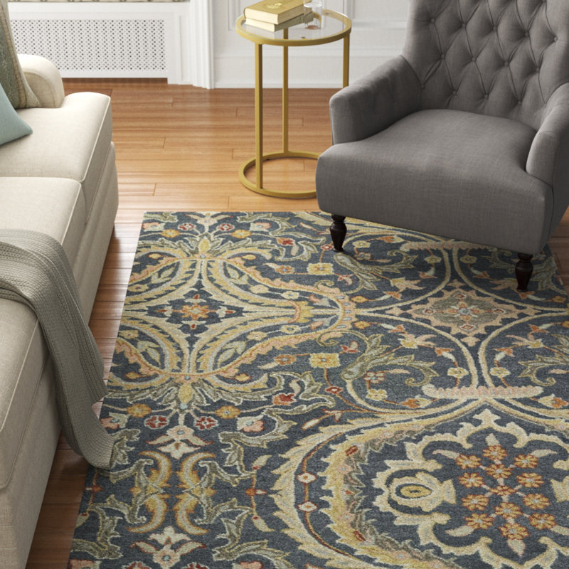 Charlton Home® Casper HandTufted Wool Pewter Grey/Olive Green/Gold